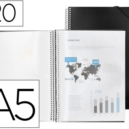 Capa Catalogo Com Espiral 20 Bolsas Polipropileno Din A5 Preto Opaco