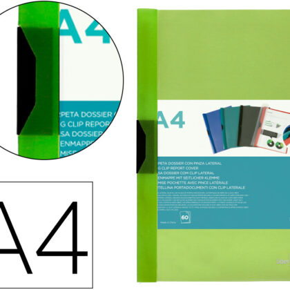 Bolsa Dossier Com Clip Lateral Din A4 Verde Translucido 60 Folhas