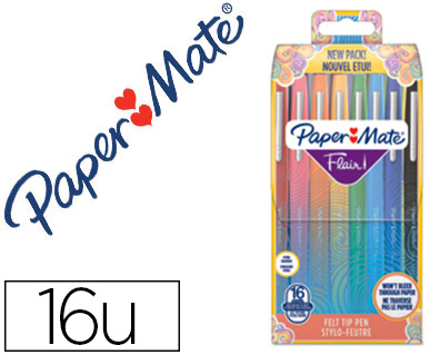 Marcador Flair Original Ponta Feltro Tropical Estojo Rigido De 16 Unidades Cores Sortidas - PAPERMAT