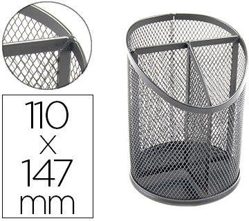 Porta Lapis Q-Connect Metal Rede Prata Com 3 Compartimentos Diametro 110 Altura 147 Mm - Q-CONNECT