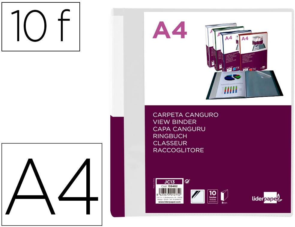 Pasta Canguru 10 Bolsas Polipropileno Din A4 Transparente Capa E Lombada Personalizavel