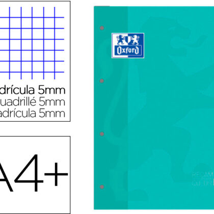 Recarga Cor 1 Din A4+ 80 Folhas 90 Gr Quadricula 5 Mm 4 Furos Cor Ice Mint - OXFORD
