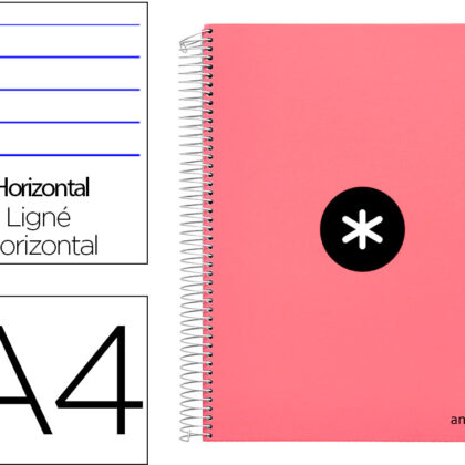Caderno Espiral Din A4 Antartik Capa Forrada 120 F 100 Gr Pautado 5 Bandas Cor Coral - ANTARTIK