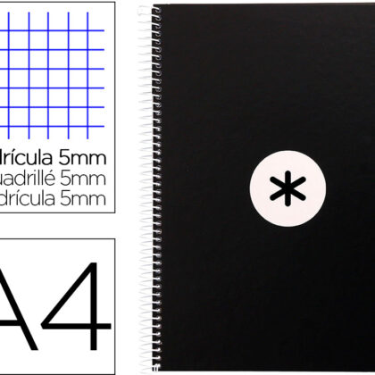 Caderno Espiral Din A4 Capa Forrada 80F 90 Gr Quadricula 5Mm 1 Banda 4 Furos Cor Preto - ANTARTIK