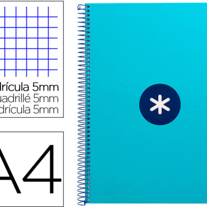 Caderno Espiral Din A4 Antartik Capa Forrada 80F 90 Gr Quadricula 5Mm 1 Banda 4 Furos Cor Turquesa