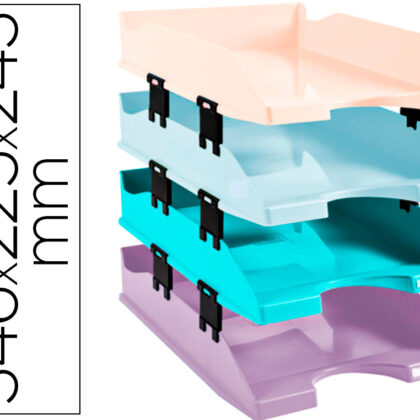 Tabuleiro De Secretaria Aquarel Set De 4 Bandejas Combo Midi Cores Pastel 346X225X243Mm - EXACOMPTA