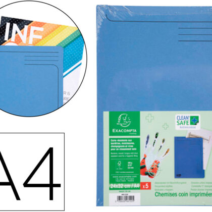 Bolsa Dossier Clean Safe Cartolina 400 Gr Din A4 Azul Pack De 5 Unidades - EXACOMPTA