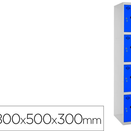 Cacifo Metalico Simonlocker 4 Portas Com Fechadura Respiro E Caixilho Para Etiquetas Cinza/Azul 1800