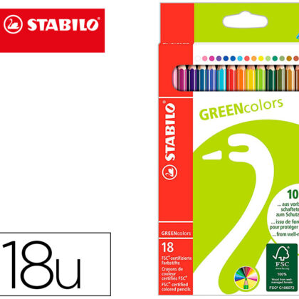 Lapis De Cor Green Colors Com Certificado Fsc Estojo De Cartao De 18 Uni. Cores Sortidas - STABILO