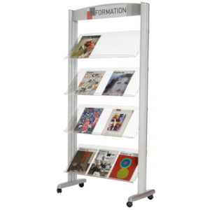 Expositor Paperflow de Chao Metalico c/ Rodas, 4 Prateleiras Transp. 1680x825x385 mm