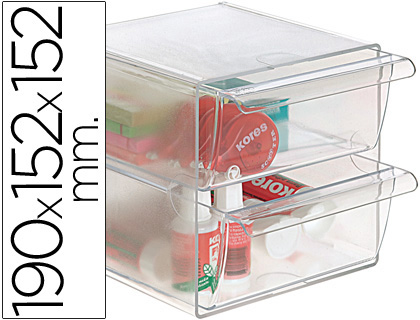 Cubo de Arquivo Archivo 2000 c/2 Gavetas em Poliestireno Transparente 190x152x152 mm