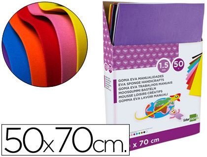 Goma Eva Expositor de 50 Placasx10 Cores Sortidas 50X70 cm 1,5 mm Espessura