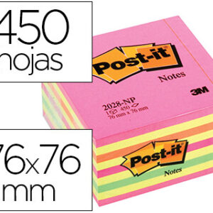 Bloco Notas Adesivas Post-It 76X76 mm Cubo Cor Rosa Neon 450 Folhas