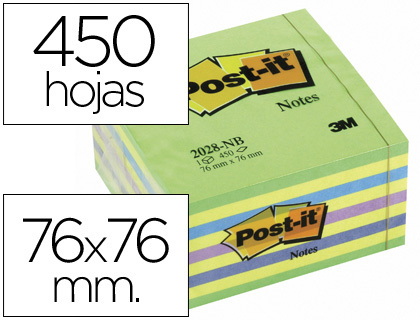Bloco Notas Adesivas Post-It 76X76 mm Cubo Cor Azul e Verde 450 Folhas