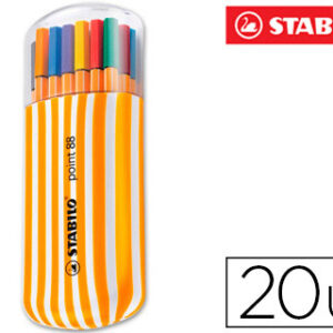 Marcador Stabilo Ponta de Fibra Point 88 Zebrui Estojo de 20 Cores Sortidas