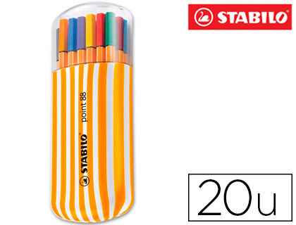Marcador Stabilo Ponta de Fibra Point 88 Zebrui Estojo de 20 Cores Sortidas