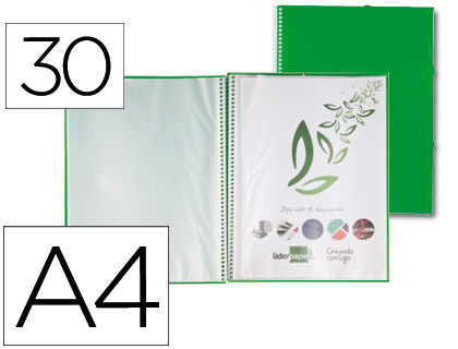 Capa Catalogo c/ Espiral 30 Bolsas Polipropileno Din A4 Verde