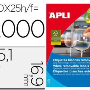 Etiquetas Adesivas Apli 35,6X16,9mm Fotocopiadora Laser Inkjet (25 Folhas) A4 c/2000 Etiquetas