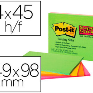 Bloco Notas Adesivas Post-It Super Sticky 152X101mm c/45 Folhas (4 Unidades) Cores Neon