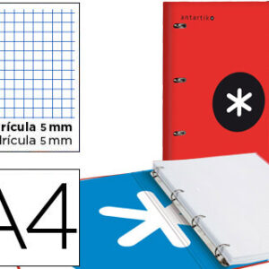 Pasta c/ Recarga e Aba Antartik A4 Quadricula 5mm Forrada 4 Aneis Redondois 40mm Cor Vermelho