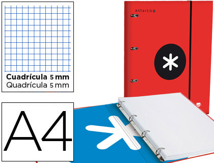 Pasta c/ Recarga e Aba Antartik A4 Quadricula 5mm Forrada 4 Aneis Redondois 40mm Cor Vermelho