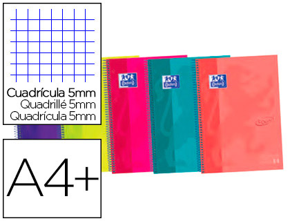 Caderno Espiral Oxford Ebook 5 Capa Extradura A4+ 120F Quadriculado Cores Sortidas Touch