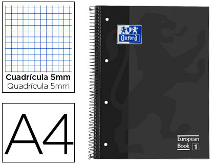 Caderno Espiral Oxford European Book Capa Extradura A4 80F Quadriculado Cinza