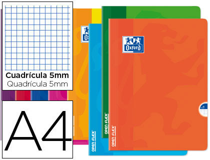 Caderno Escolar Agrafado Oxford Openflex A4 48F Quadricula 5mm Cores Sortidas