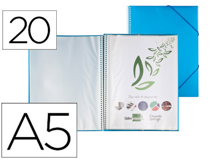 Capa Catalogo c/ Espiral 20 Bolsas Polipropileno Din A5 Azul