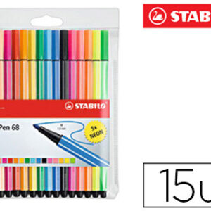Marcador Stabilo Aguarelavel Pen 68 Estojo de 10 Cores Standard + 5 Cores Neon