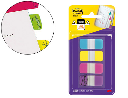 Bandas Separadoras Post-It Rigidas Dispensador 4 Cores Amarelo Azul Rosa e Violeta Index 676-Aypv-Eu