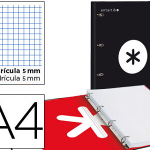 Capa c/ Recarga Antartik A4 Quadricula de 5 mm Forrada 4 Aneis 25mm Cor Preto