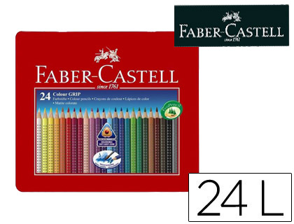 Lápis de Cores Faber-Castell Aguarelavel Colour Grip Triangular Caixa Metalica de 24 Cores Sortidas