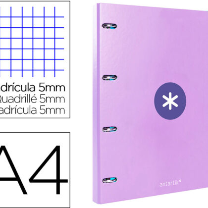 Pasta Com Recarga Antartik Din A4 Quadricula 5Mm Forrada 4 Aneis 25Mm Cor Lavanda - ANTARTIK