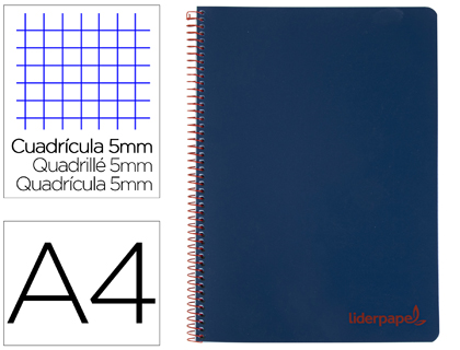Caderno Espiral Din A4 Wonder Capa Plastico 120 F 90 Gr 5 Bandas De Cores 4 Furos Azul Marinh