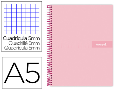 Caderno Espiral Din A5 Crafty Capa Forrada 120 F 90Gr Quadricula 5 Bandas De Cores 6 Furos Cor Rosa