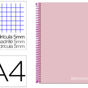 Caderno Espiral Din A4 Jolly Capa Forrada 140 F 75 Gr Quadricula 5 Bandas De Cores 4 Furos Cor Rosa