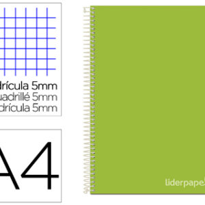 Caderno Espiral Din A4 Jolly Capa Forrada 140 F 75 Gr Quadricula 5 Bandas Cores 4 Furos Cor Verde