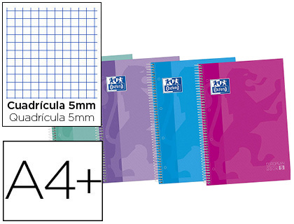 Caderno Espiral Oxford Ebook 5 Capa Extradura A4+ 120F Quadricula 5 mm c/Margem 50%F Gratis