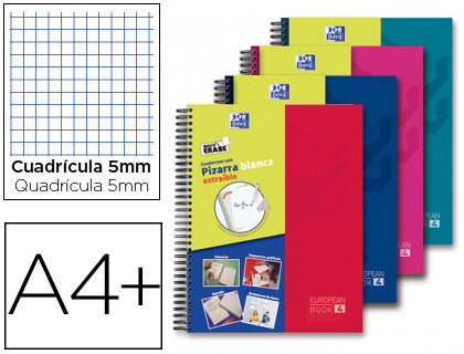 Caderno Espiral Oxford Europeanbook 5 Write&Erase School Classic A4+ 120F Quad. c/ Margem