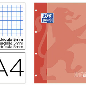 Recarga Cor Oxford Din A4 80 Folhas Quadricula 5 mm 4 Furos Pessego