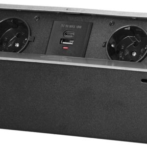 Extensão Dupla Oculta POP-UP c/ Porta USB-A e USB-C p/ Secretárias, Balcões (Prateado) – ORNO
