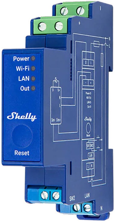 Módulo Controlador Dimmer WiFi/Bluetooth c/ Med. Consumo p/ Calha DIN - Shelly Pro Dimmer 0/1-10V PM