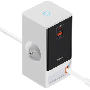 Tomada Elétrica PowerCombo c/ 2x Tomadas CA + 1x USB-C + 1x USB-A 65W (Branco) - BASEUS