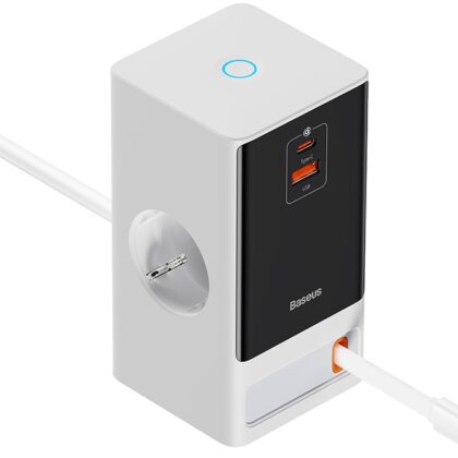 Tomada Elétrica PowerCombo c/ 2x Tomadas CA + 1x USB-C + 1x USB-A 65W (Branco) - BASEUS