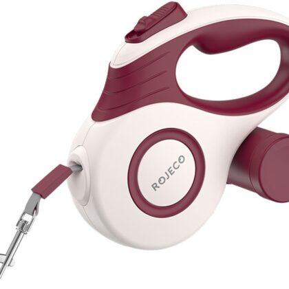 Trela Retrátil 5 mts c/ Compartimento de Saco p/ Animais de Estimação (Vermelho) - ROJECO