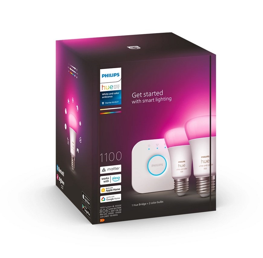 Pack 2 Lâmpadas LED E27 9W Branca/RGB 2000-6500K 1100Lm - PHILIPS HUE