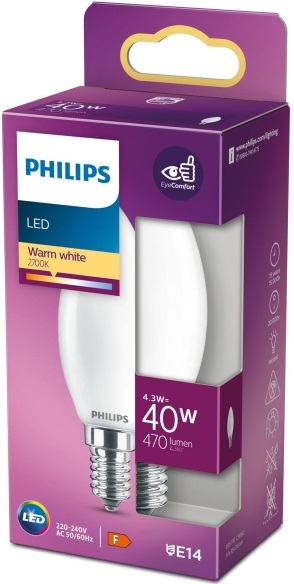 Lâmpada LED B35 E14 4,3W Branco Q. 2700K 470Lm - PHILIPS