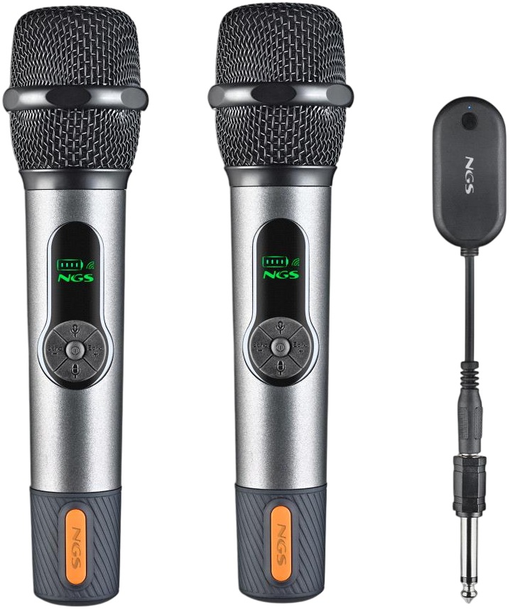 Pack 2x Microfones SINGER STAR DUO Dinâmico s/ Fios (Preto) - NGS