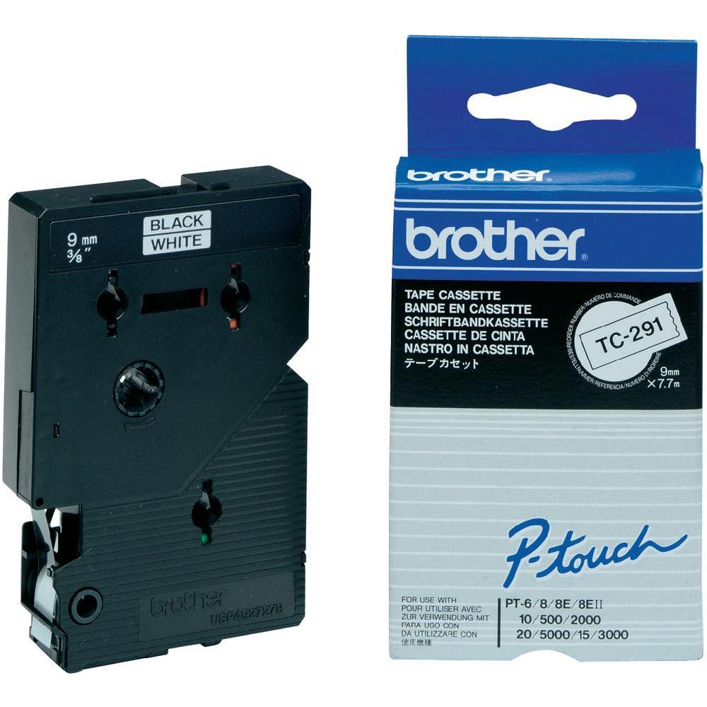 Fita Original TC-291 Preto Sobre Branco (7,7mts/0,9cm) - BROTHER
